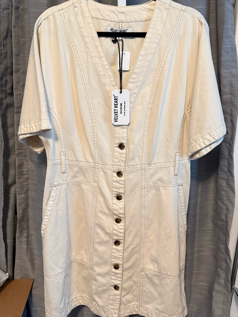 Velvet Heart Cream Button-Front Denim Dress